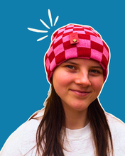 Load image into Gallery viewer, Pink & Red Checkerboard Beanie