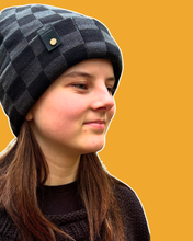 Load image into Gallery viewer, Black & Grey Checkerboard Beanie
