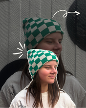 Load image into Gallery viewer, Green & White Checkerboard Beanie