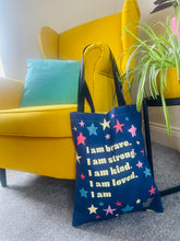 Load image into Gallery viewer, The Positive Self-Talk Tote ~ Navy Stars