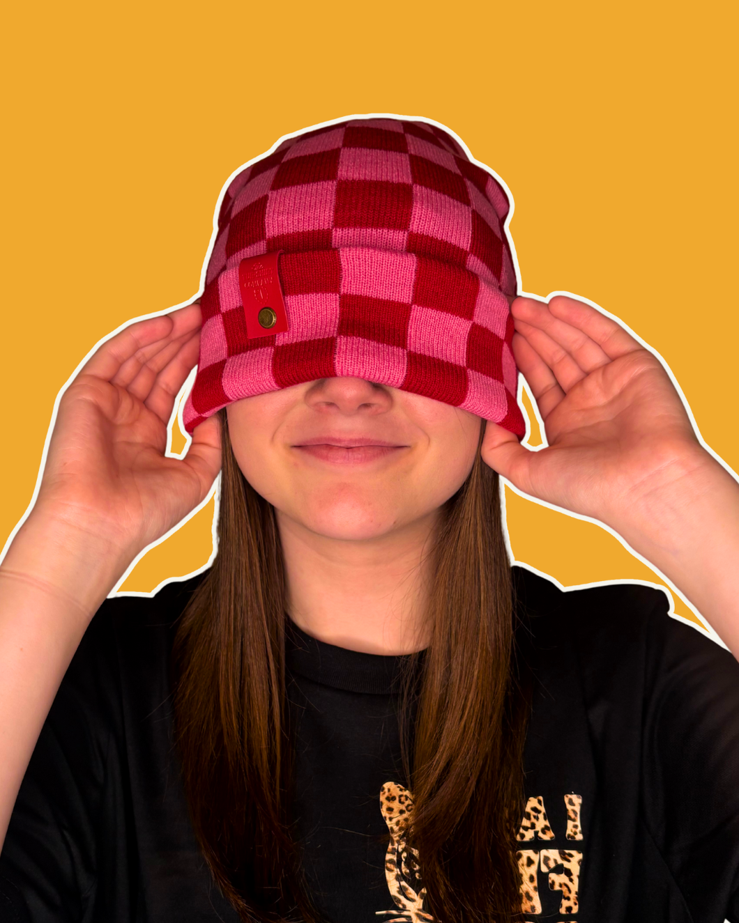 Pink & Red Checkerboard Beanie