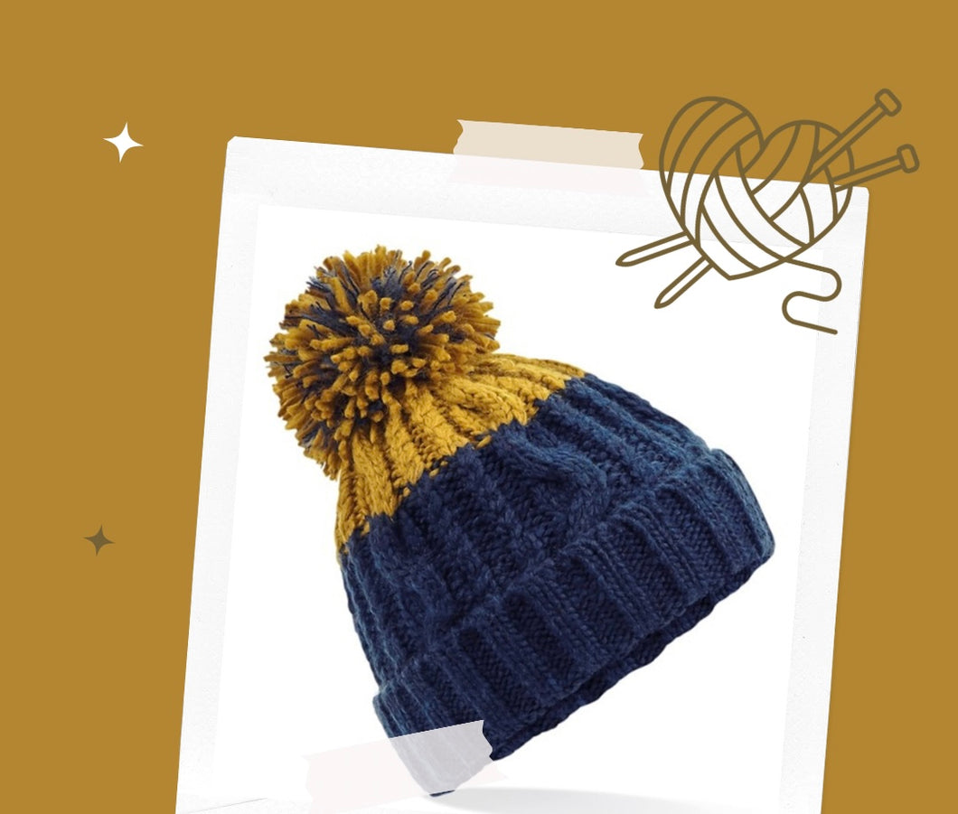 Chunky Knit Hat ~ Navy & Mustard